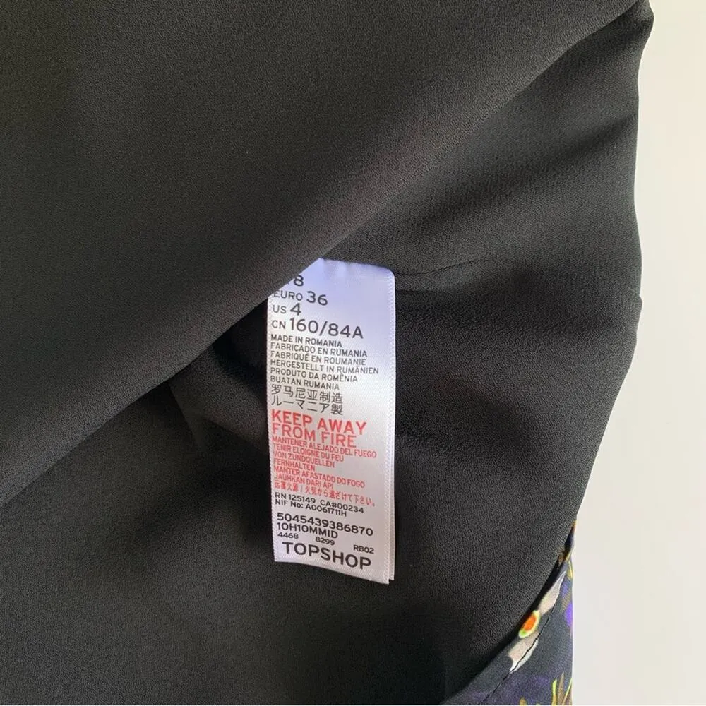 Topshop Midnight Floral Black Multicolor Boho Style Shift Slip Mini Dress US 4 - Image 9