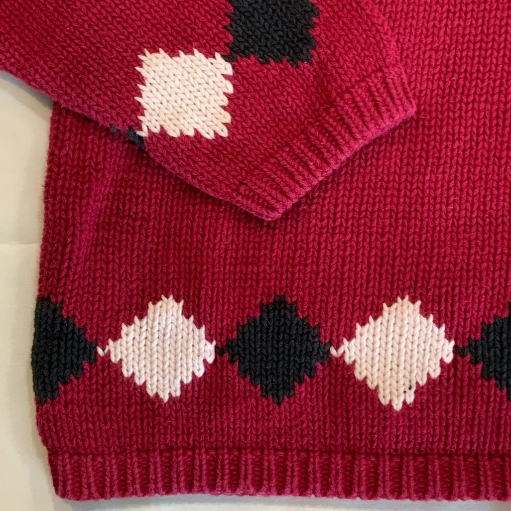 Christopher & Banks Scottie Dog Sweater Vintage Red Argyle Knit Preppy - Large - Image 4