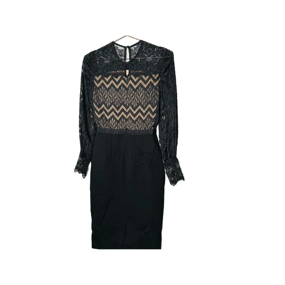 CATHERINE DEANE Black Button Front Noelle Lace Style Midi Dress Size US 4 - Image 2