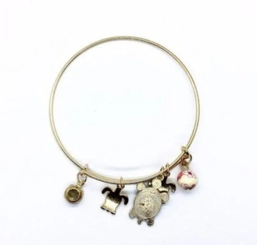 Beaded Sea Turtle Charm Colorful Bangle Bracelet - Image 4