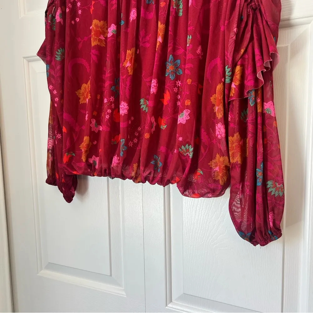Free People Wildflower Honey Berry Top Size XS Magenta Burgandy Floral Cropped - Image 5