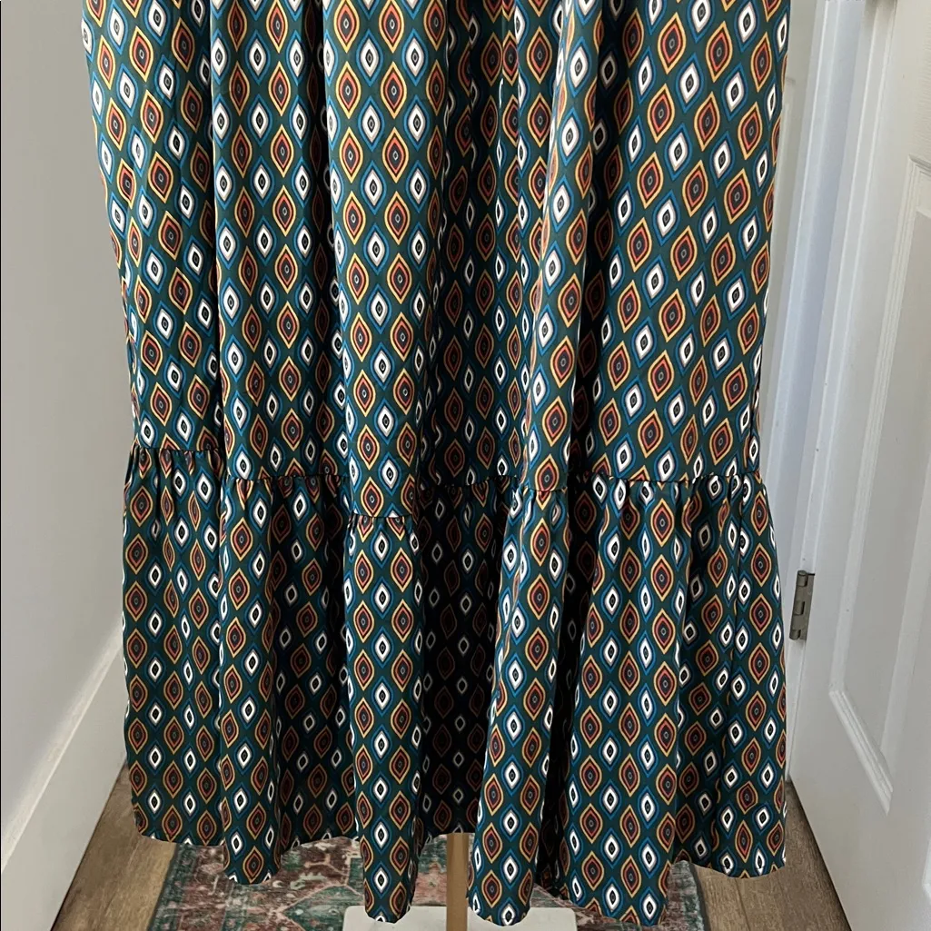 Bohme Serenity Green Boho Collared Patterned Midi Dress Size Large - Image 7