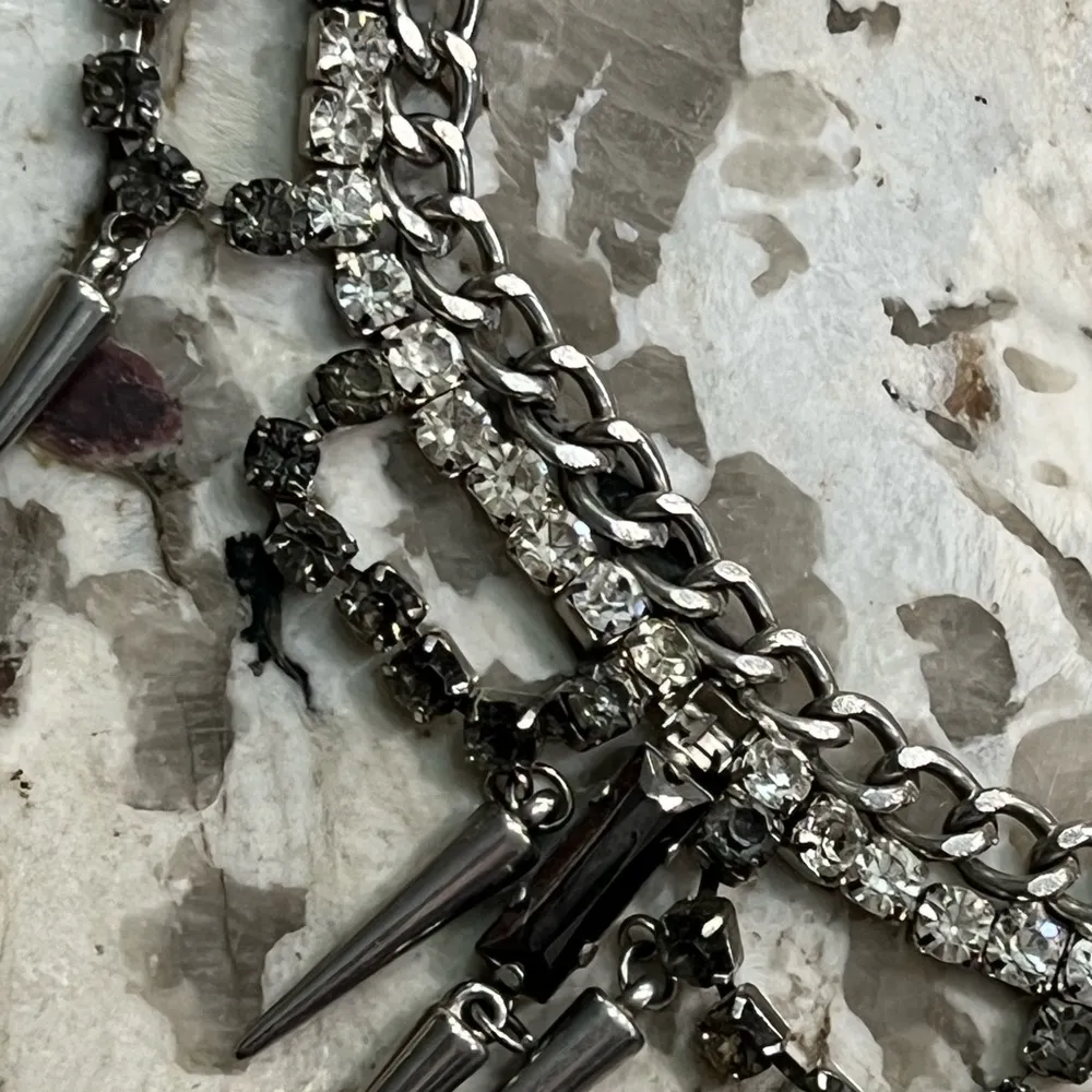 Women’s Spike Rhinestone Silver Chain Necklace - Image 2