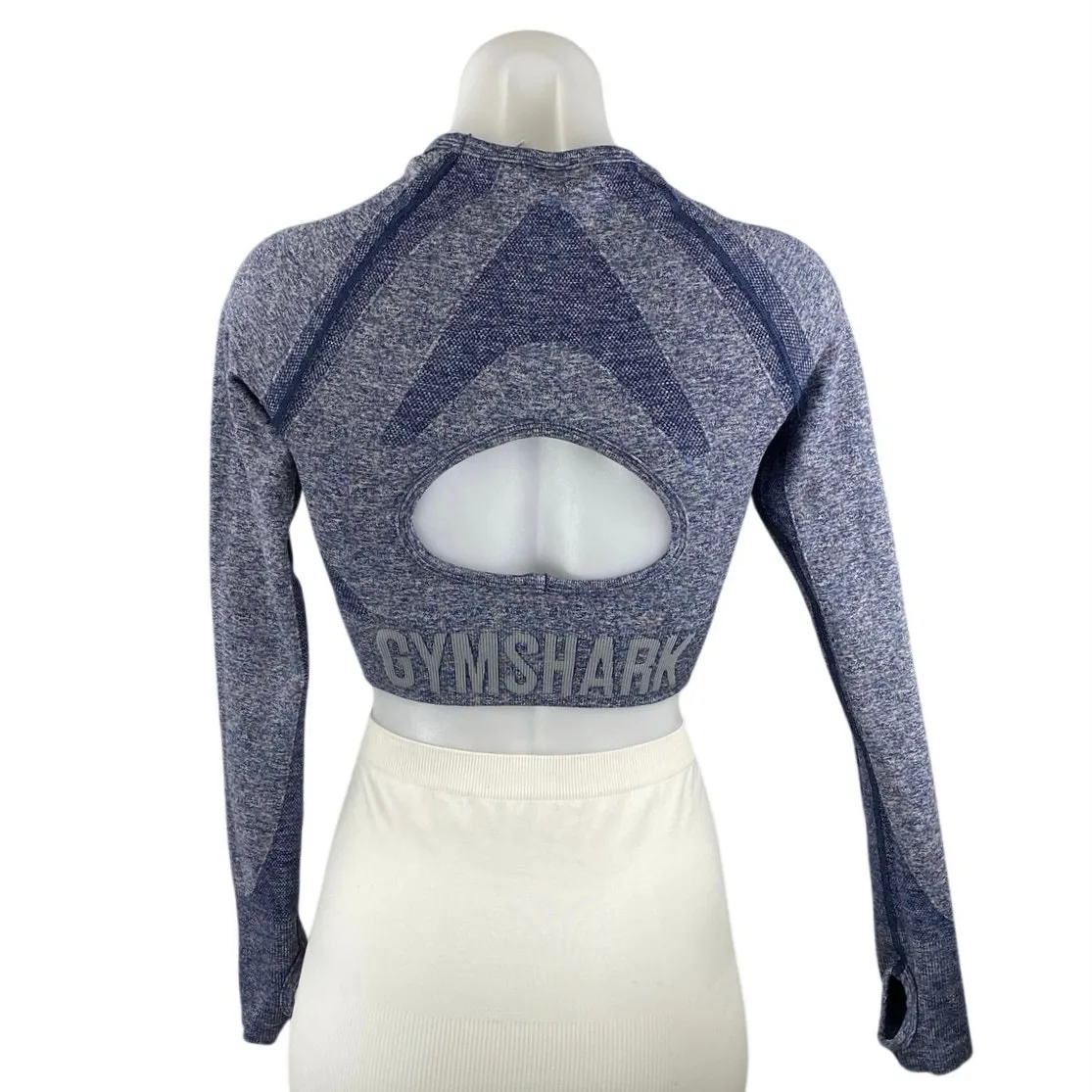 Gymshark Flex Sport Navy Marled Blue Long Sleeve Yoga Athletic Crop Top Size S - Image 4