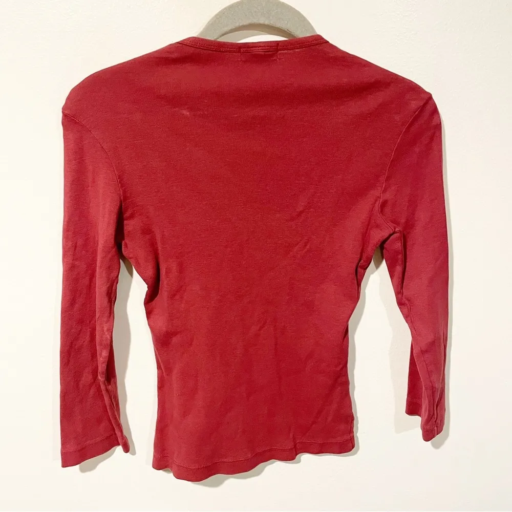 James Perse Size 1/Small Red Quarter Sleeve Boat Neck Knit Top - Image 3