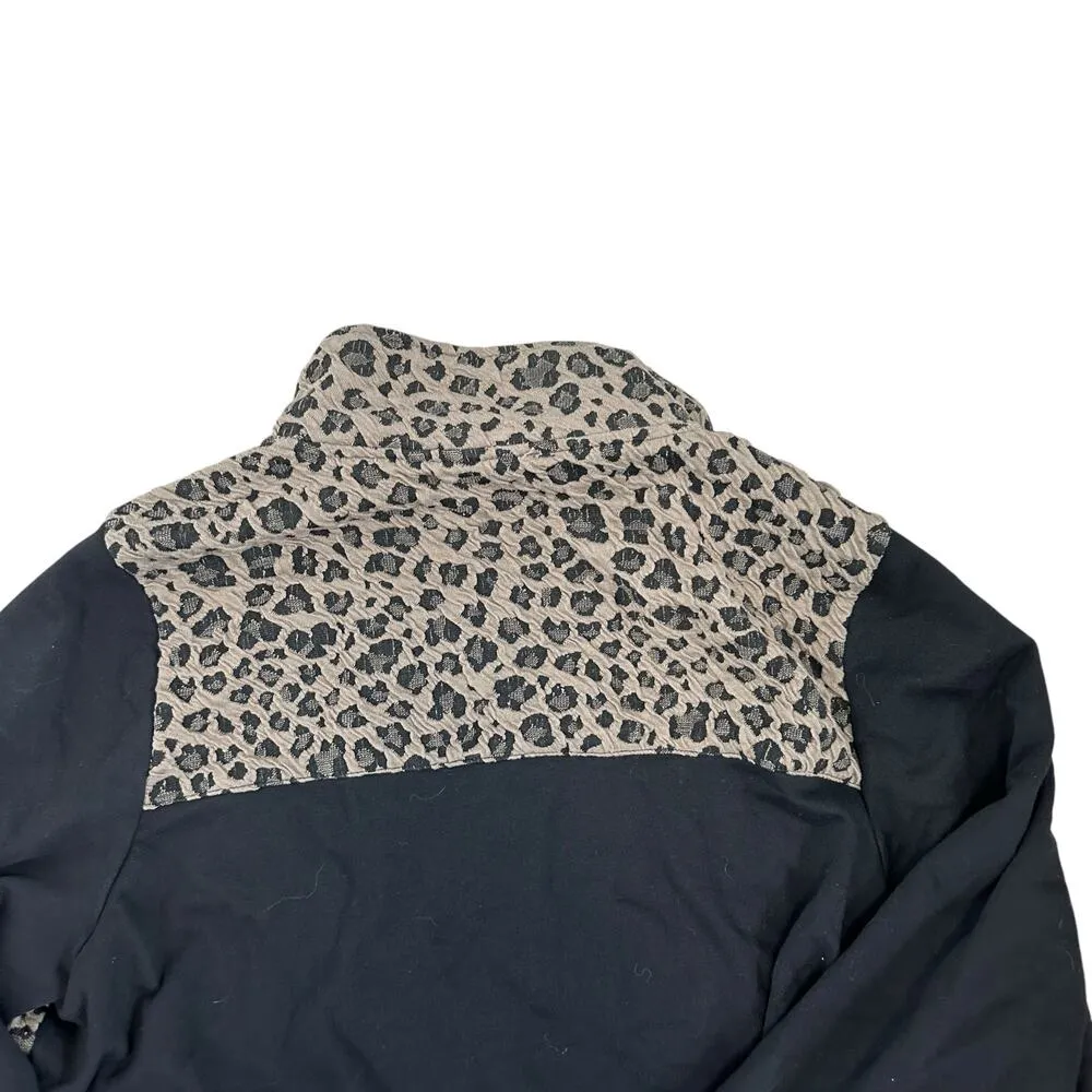 Vintage Gigio Leopard Print Black Jacket Full Zip High Neck Pockets Small USA - Image 7