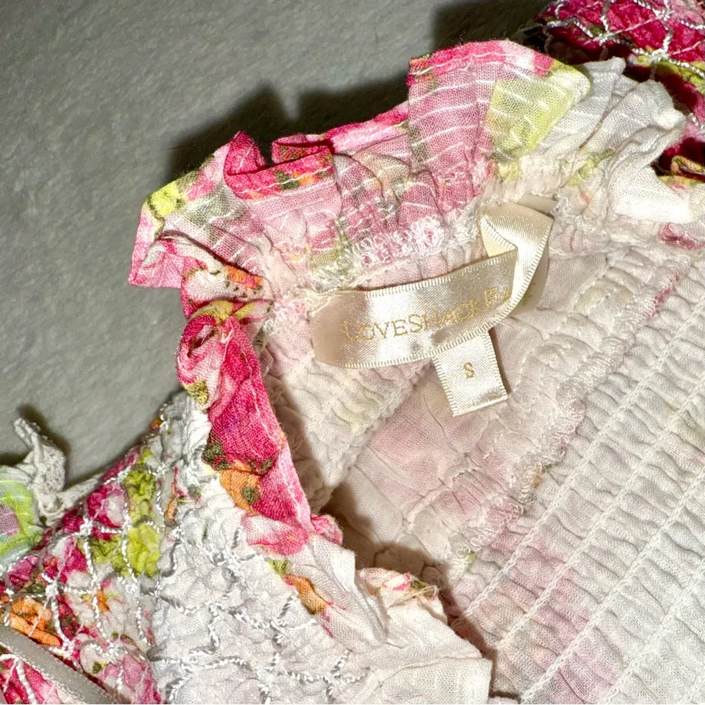 LoveShackFancy Deanna Pink Floral Halter Mini Dress size Small - Image 7