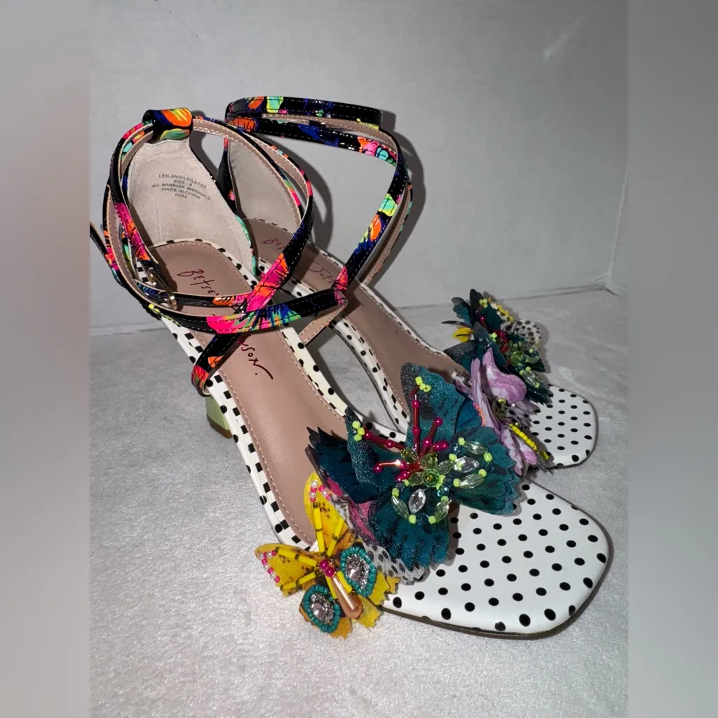 New Betsey Johnson Leiland Multicolor Heeled Sandal Butterfly Embellishment Sz 8 - Image 6