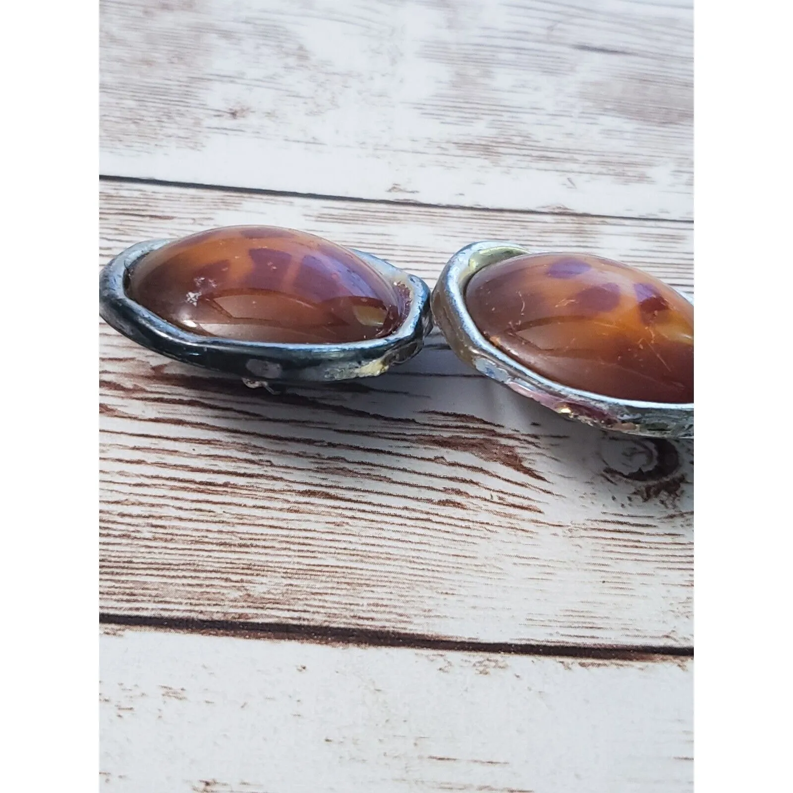 Vintage Clip On Earrings Extra Large Amber Tones - Image 4