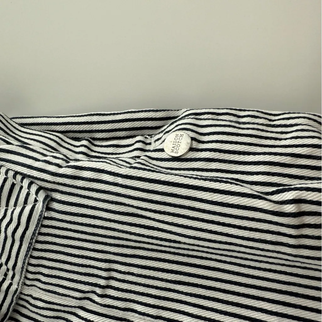 Maison Scotch‎ & Soda Black & White Striped High Rise Tie Front Shorts Sz 24 - Image 4