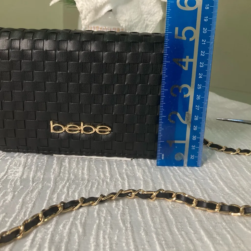Bebe Black Woven Mini Shoulder Bag Clutch with Gold Chain NWT - Image 5
