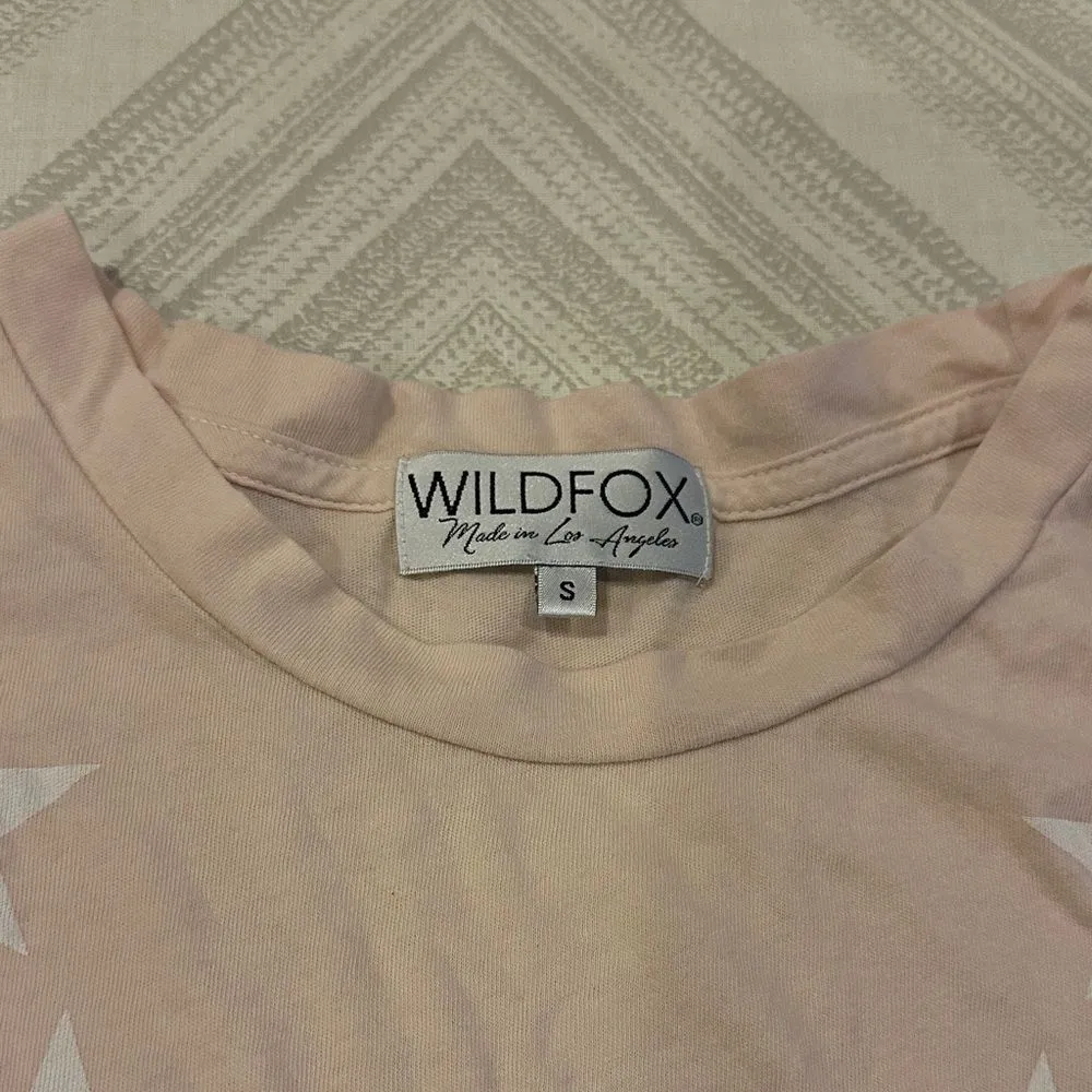 Wildfox Women’s Blush Tee with White Stars Ruffled Edges Size Small - Image 2