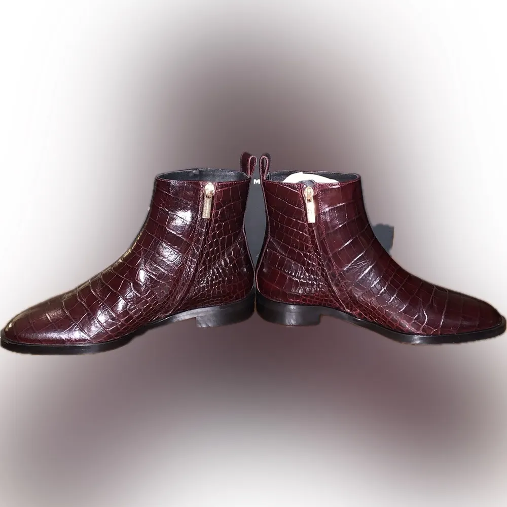 Club Monaco Trycia Dark Burgundy Crocodile Leather Ankle Boots 36 Made In Italy - Image 6