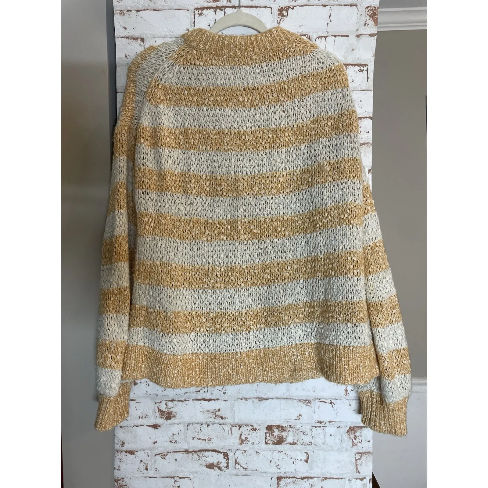 Madewell Baez Sweater Womens Small Striped Cotton Wool Blend Open Knit Pullover - Image 3