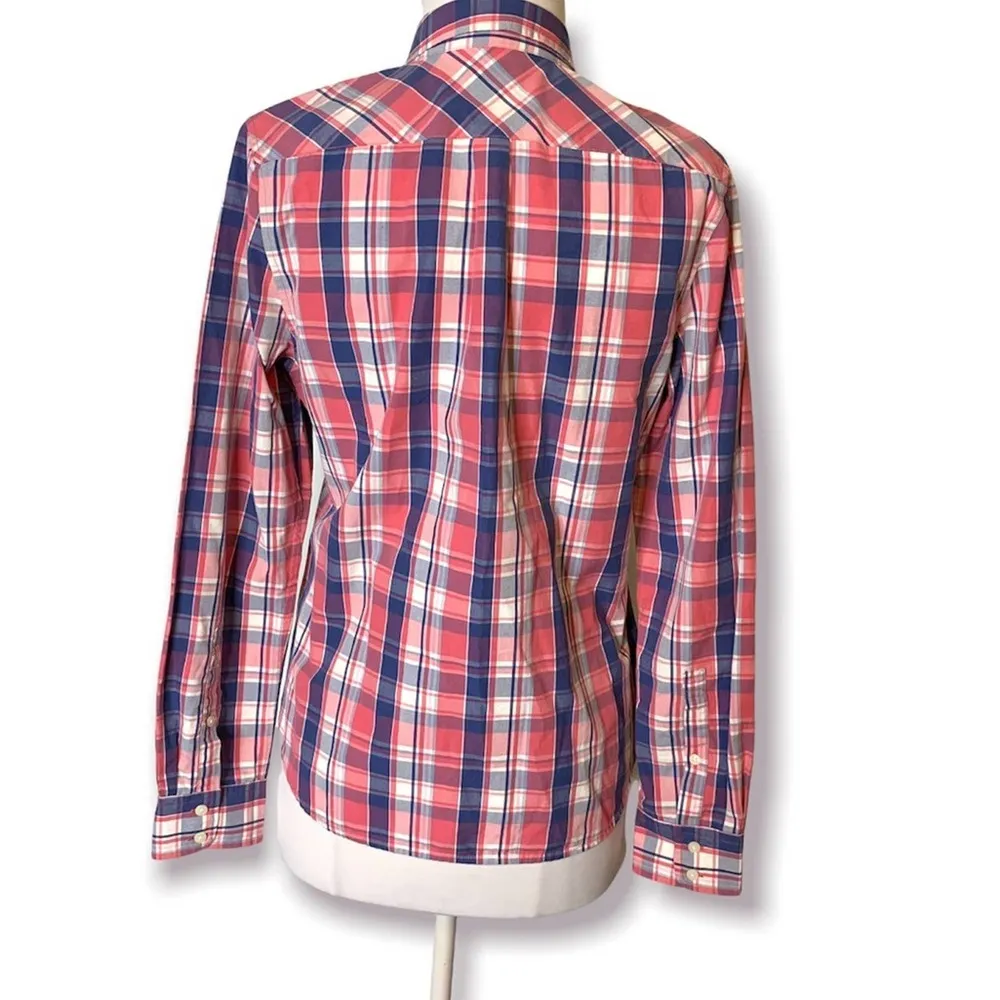 Untuckit Laconia pink blue plaid button down top sz 4 - Image 7