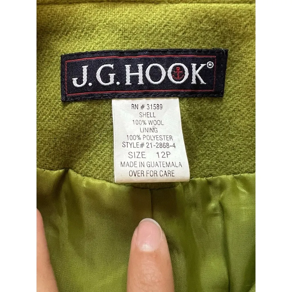 J.G. Hook Women Wool Zip Up Coat‎ Blazer Size 12P Classic Career Professional Green - Image 3