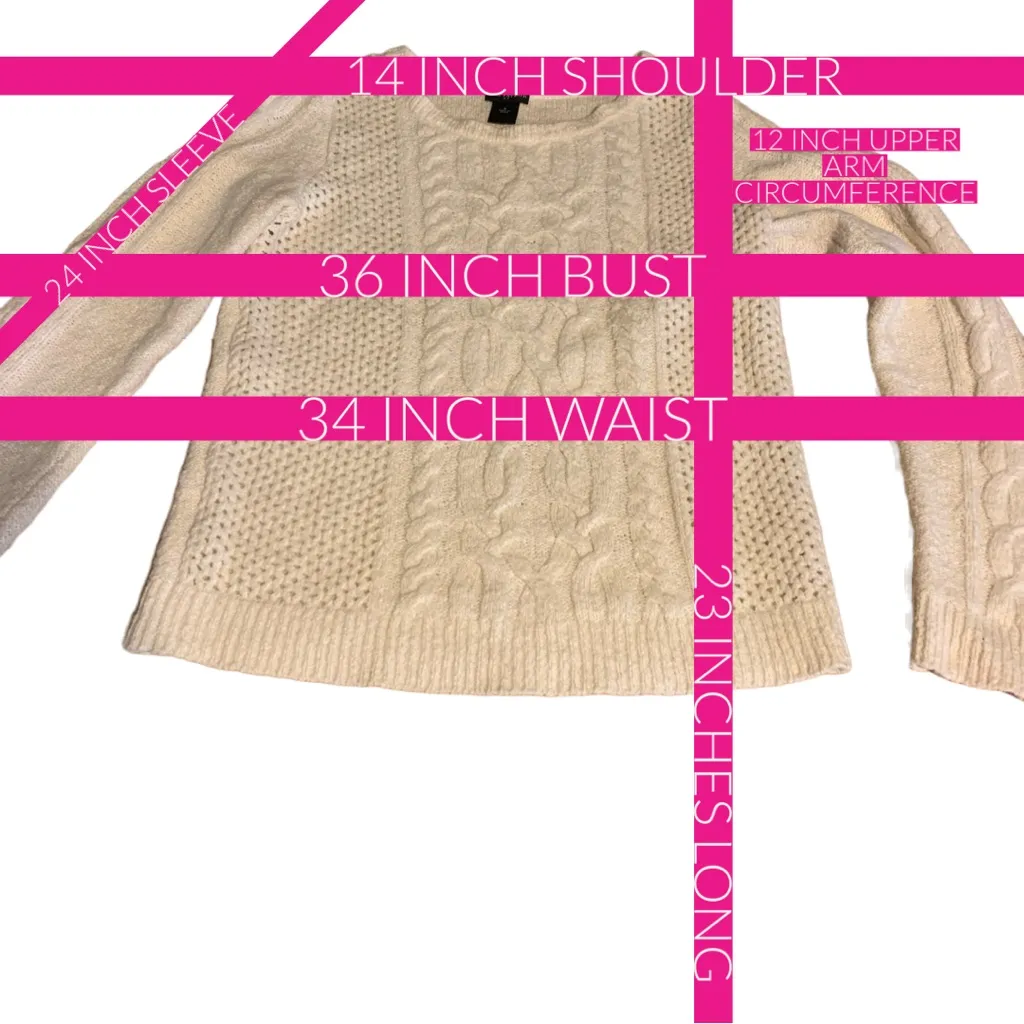 ANN TAYLOR CREAM CABLE KNIT COTTON & WOOL BLEND CREW NECK SWEATER (S) - Image 8