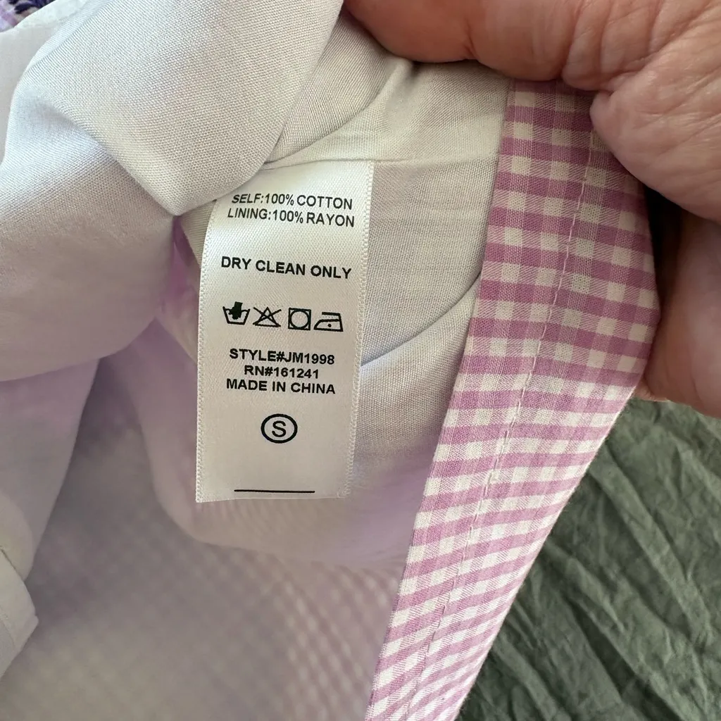 J. Marie Cameron Purple Gingham Embroidered Top. Size Small. - Image 7