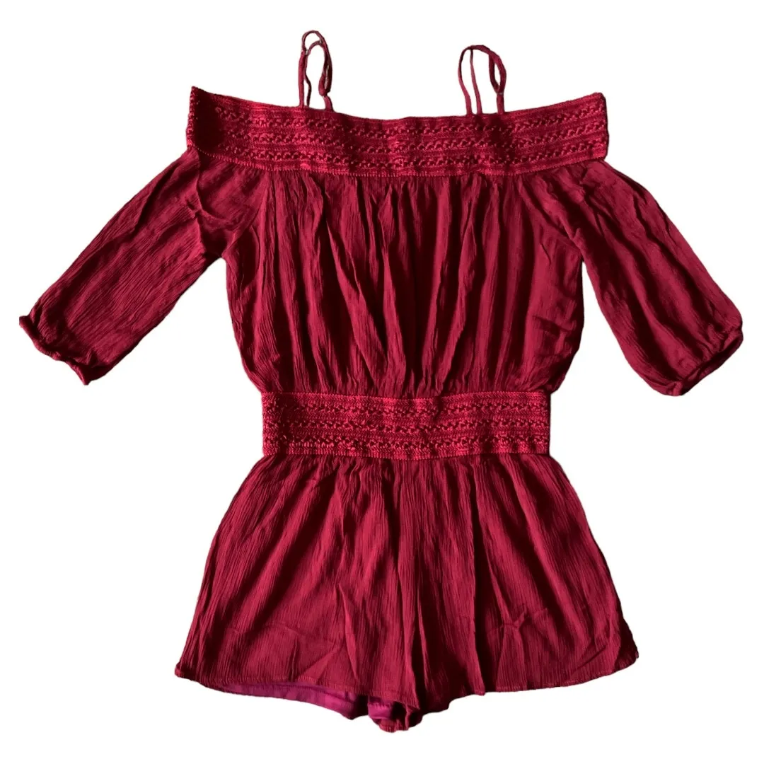 Purple Snow Red Cold Shoulder Romper, L - Image 2