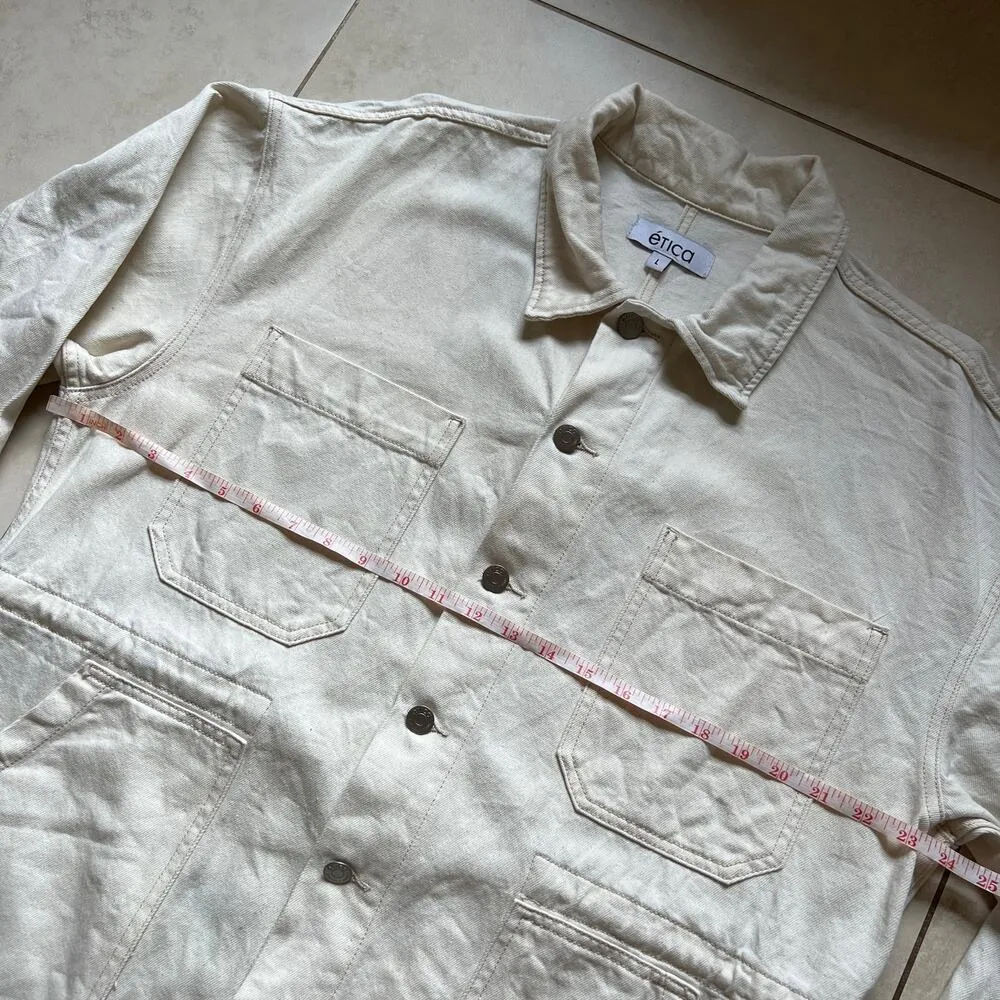 ÉTICA Off White Denim Jean Jacket / Coat Size L Size L - Image 8