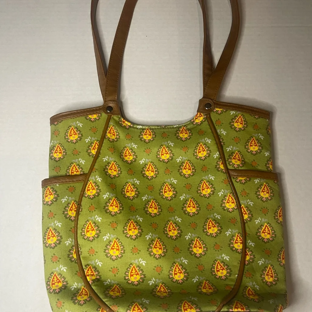 Longaberger homestead Floral Fabric double strap over the shoulder purse Green - Image 4