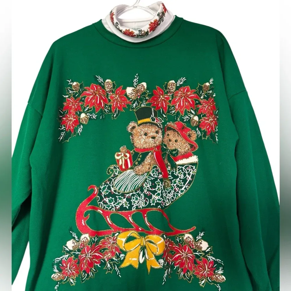 Green Bear Nutcracker Turtle Neck‎ Christmas Sweater Size 18W Red - Image 3