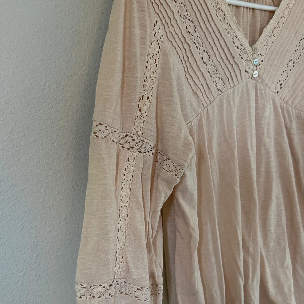 Lucky Brand Cream Blush Pink Lace Detail Long Sleeve Top Large - Image 5