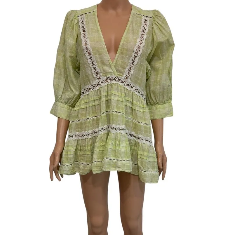 Free People small Time Out embroidered lace tunic puff sleeve top TLS1 3155 - Image 9