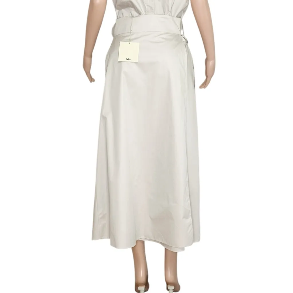 TIBI Eco Poplin Back Wrap Midi Skirt, Stone, 12 (US) - Image 9