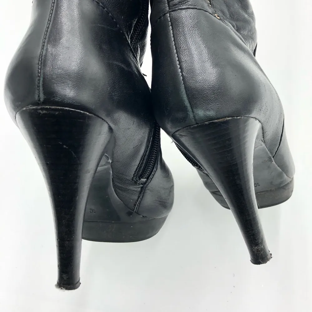 Nine West Black Leather Heeled Boots with Gold Hardware Size 10 - Image 9