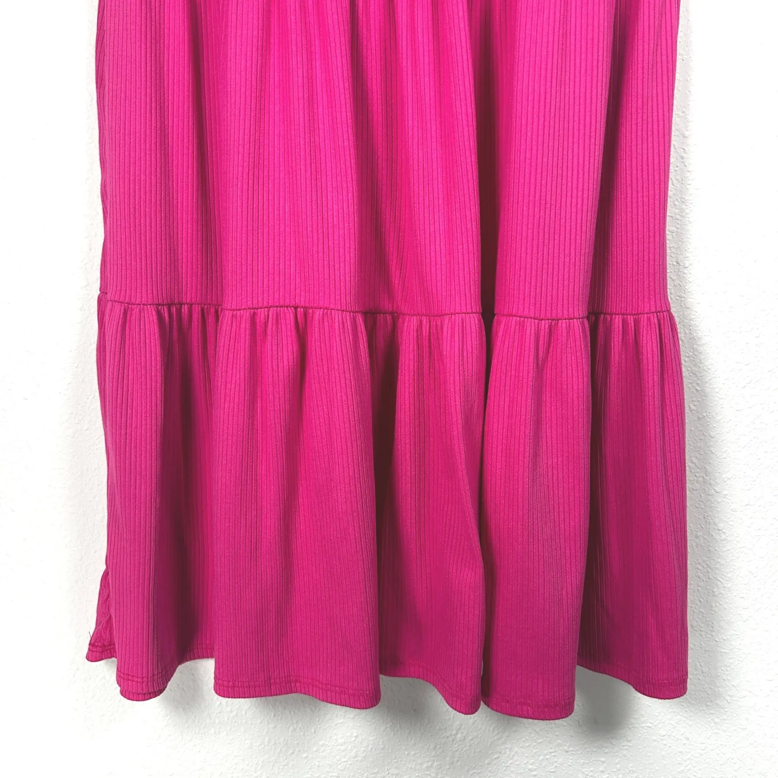 See You Monday Pink Ribbed Tiered Midi Dress Short Sleeve‎ Casual Cute Large - Image 11