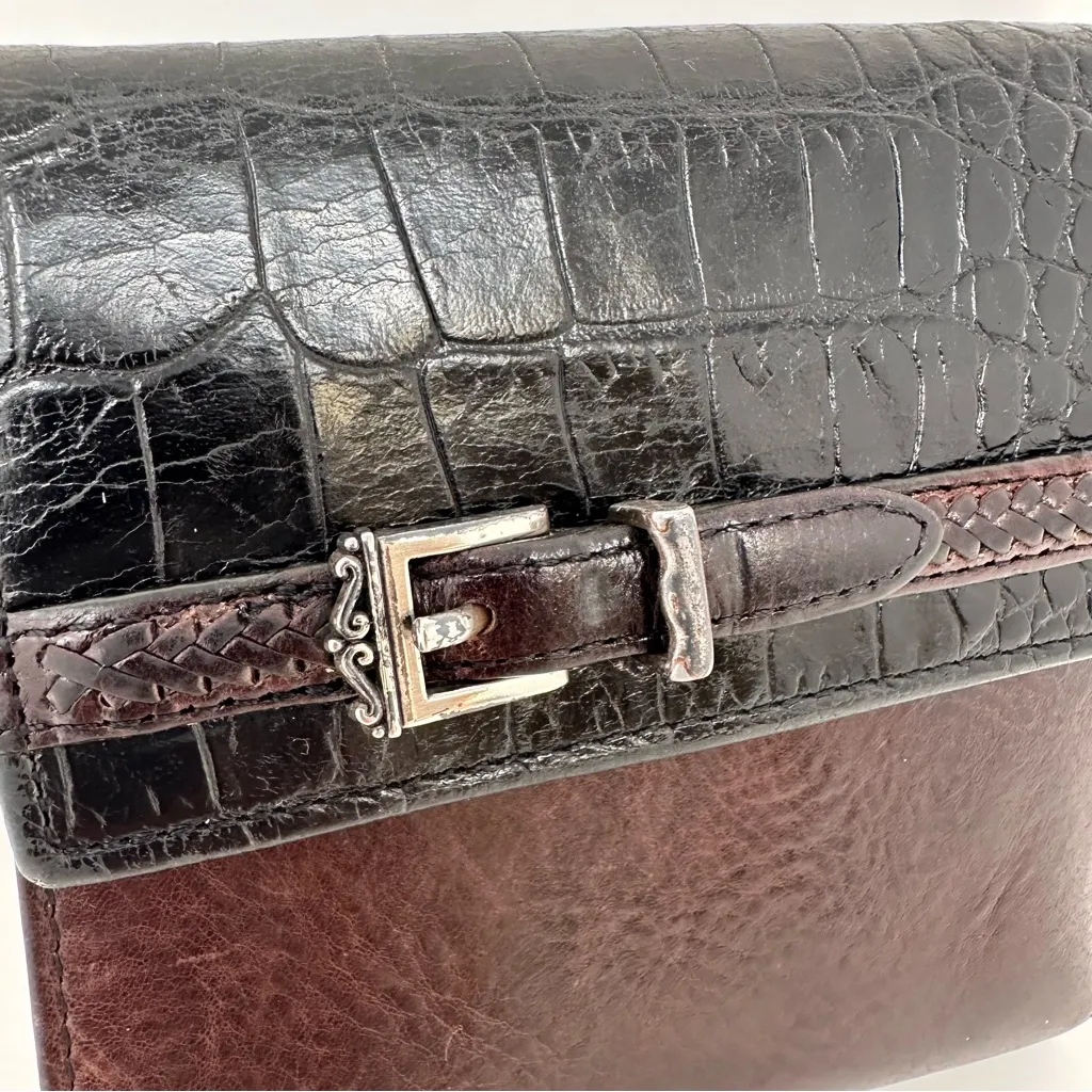 Brighton Croc Embossed‎ Two-tone Tri Fold Wallet Black Brown - Image 2