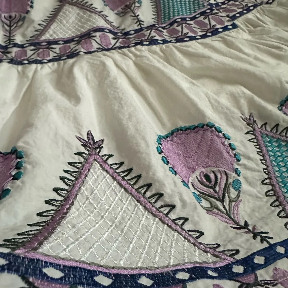 NEW  Embroidered White Purple Tiered Maxi Skirt Sz Small - Image 12