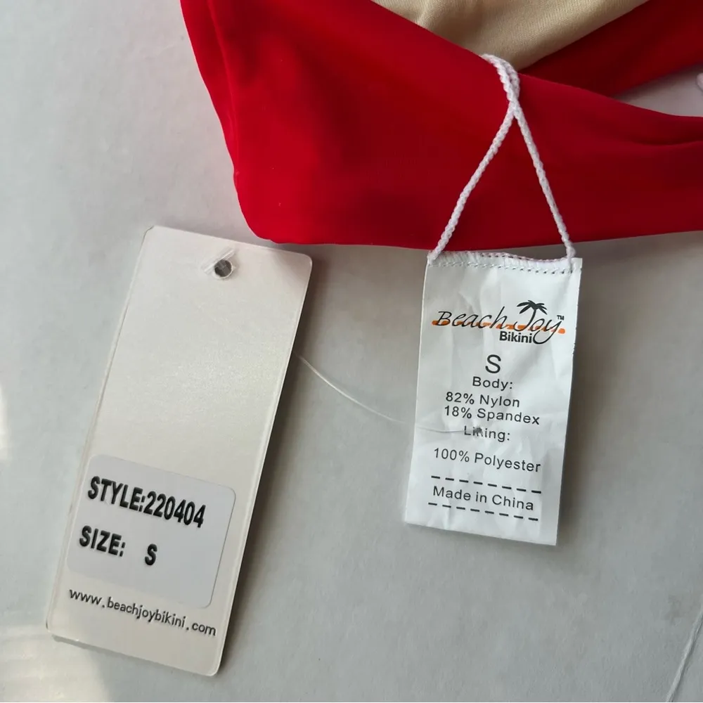 NWT Beach Joy bikini set color block high waist & tie front bikini small red - Image 10