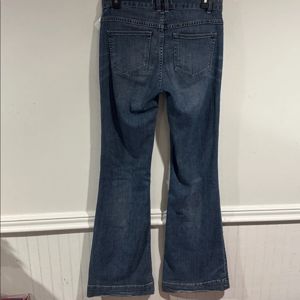Free People Jeans Womens 26 Blue Denim Pockets Mid Rise Flared Grunge Hippie Y2K - Image 5