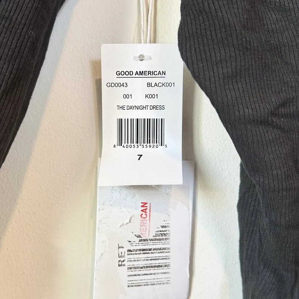 NWT Good American Black DayNight Ribbed Wrap Midi Dress - Size 7 (4XL) - Image 4