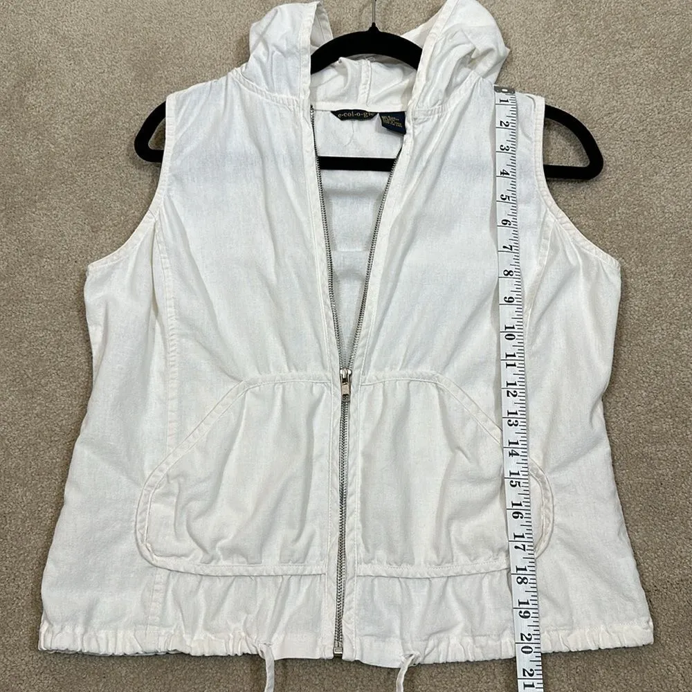 Ecologie Off White 100% Linen Sleeveless Hooded Vest Women Lagenlook Size Small - Image 6