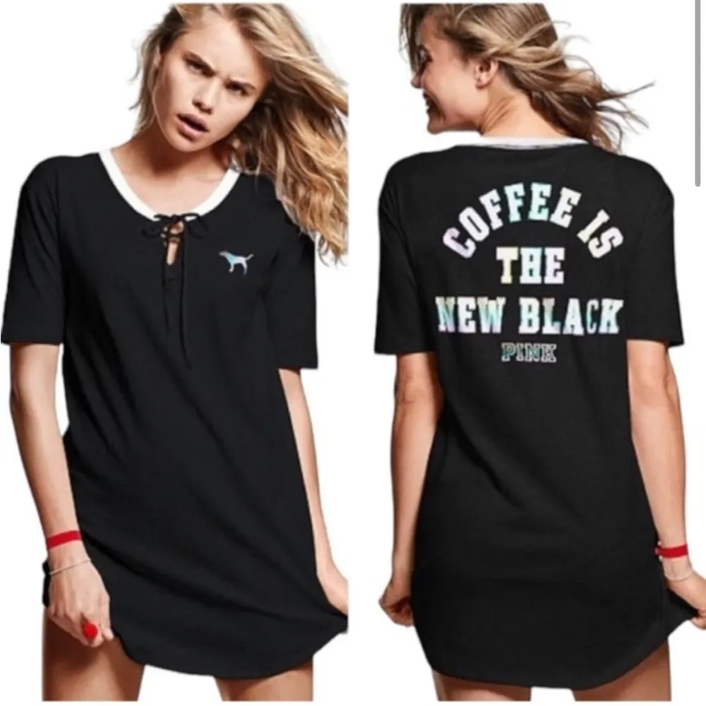 Victoria’s Secret PINK “Coffee Lover’s” Lace Up Short Sleeve Sleep Shirt/T-Shirt - Image 5