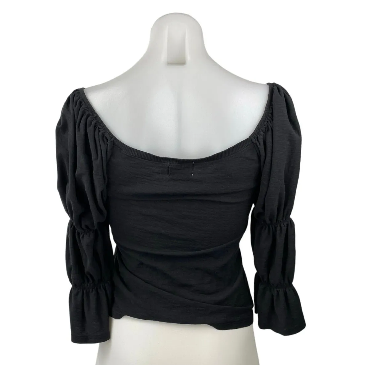 NATION Ltd Women's Black Long Puff Sleeve Tiered Square Neck Blouse Top Size XS - Image 3