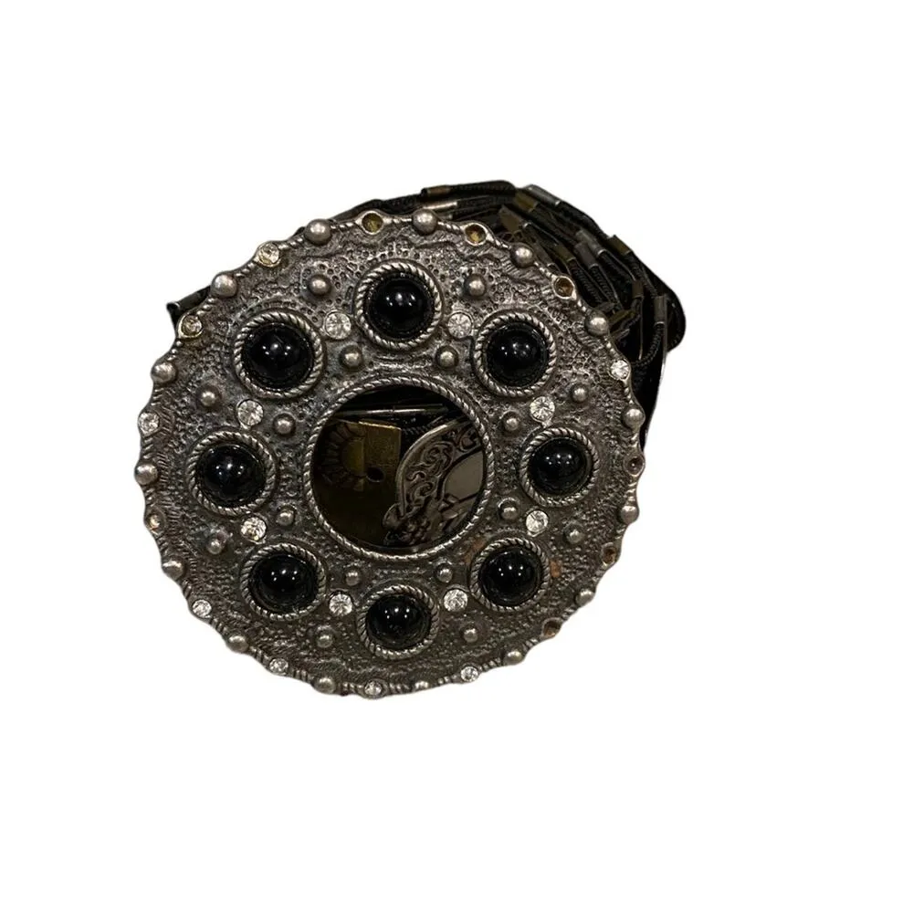 Bronze Metal Stretchy Belt with Rhinestone Buckle Brown - Image 3