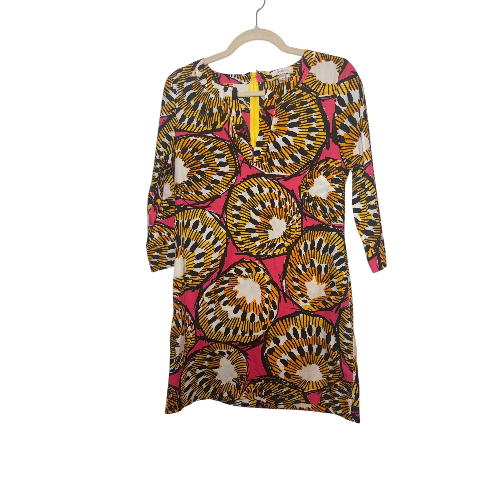 J Crew Green Ratti Electric Kiwi Cotton Tunic Dress Pockets Retro 3/4 Sleeve 4 - Image 3