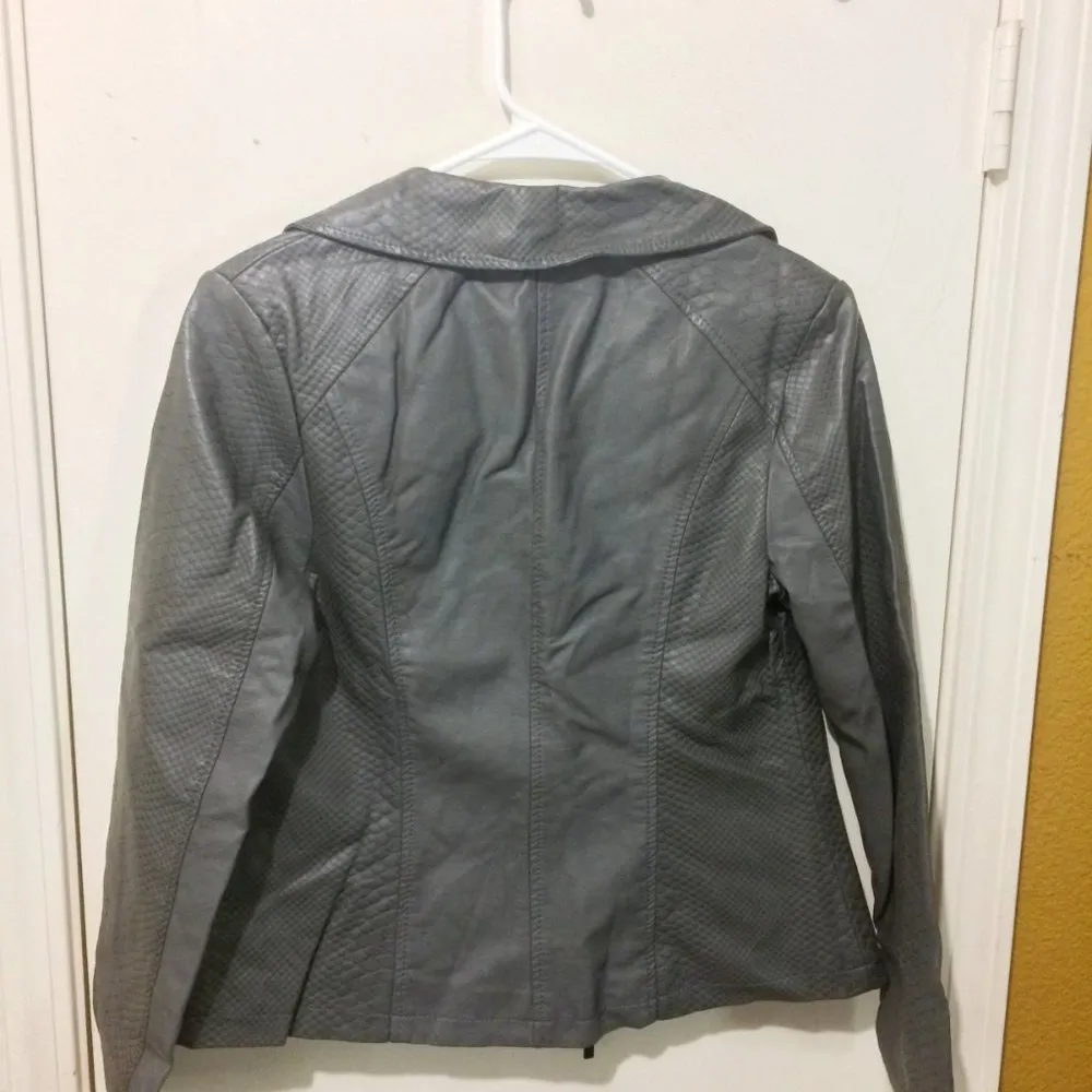 Alfani women's XS faux leather embossed snake reptile print zip up jacket - Image 4