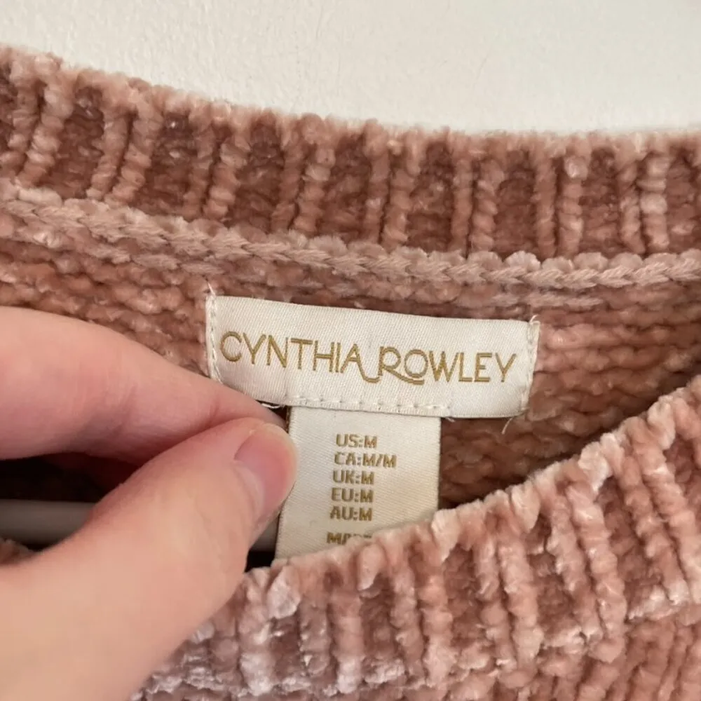 CYNTHIA ROWLEY Blush Pink Chenille Rolled Hem Boxy Crew Neck Pullover Sweater M - Image 5