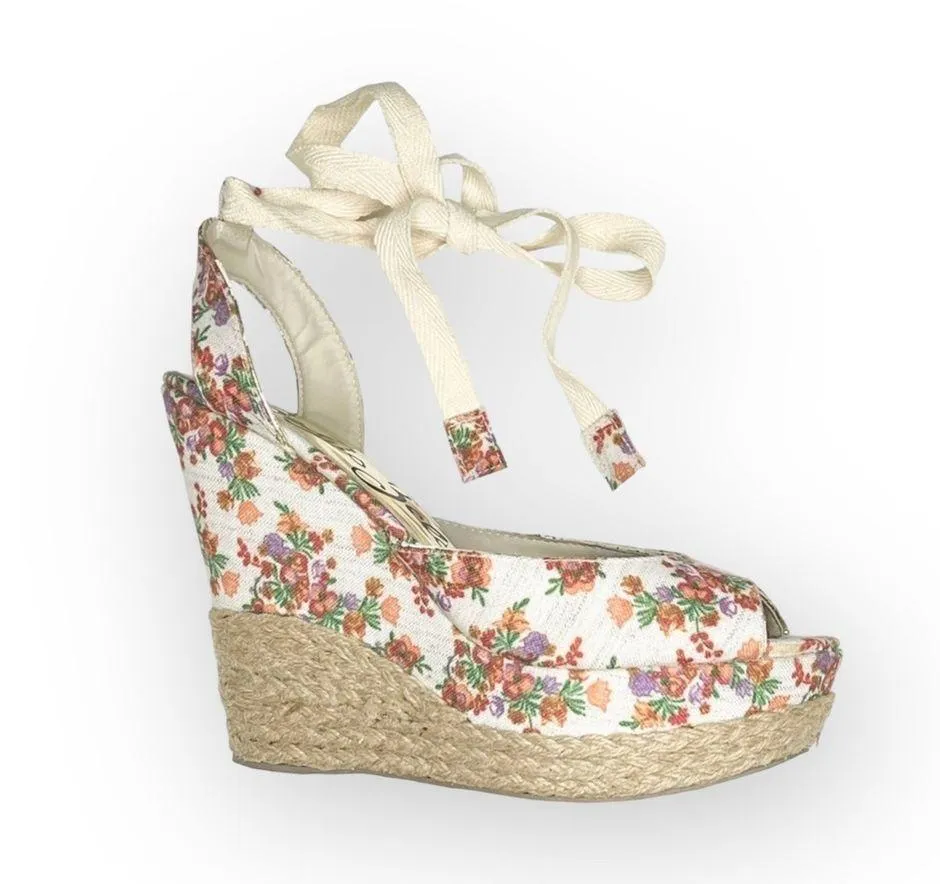 new Sergio Zelcer ❀ Platform Ankle Wrap Floral Print Sandal Espadrilles ❀ Cream Size 10 - Image 15