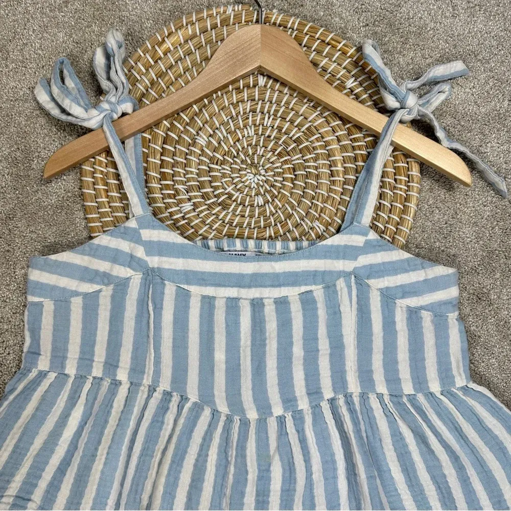 Old Navy Tie Shoulder Striped Smocked Babydoll Cami Swing Blouse Blue White L - Image 2