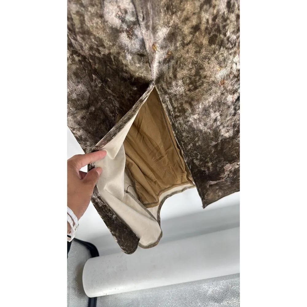 MOON RIVER Off Shoulders Midi dress size L velvet brown multi bodycon cocktail - Image 7