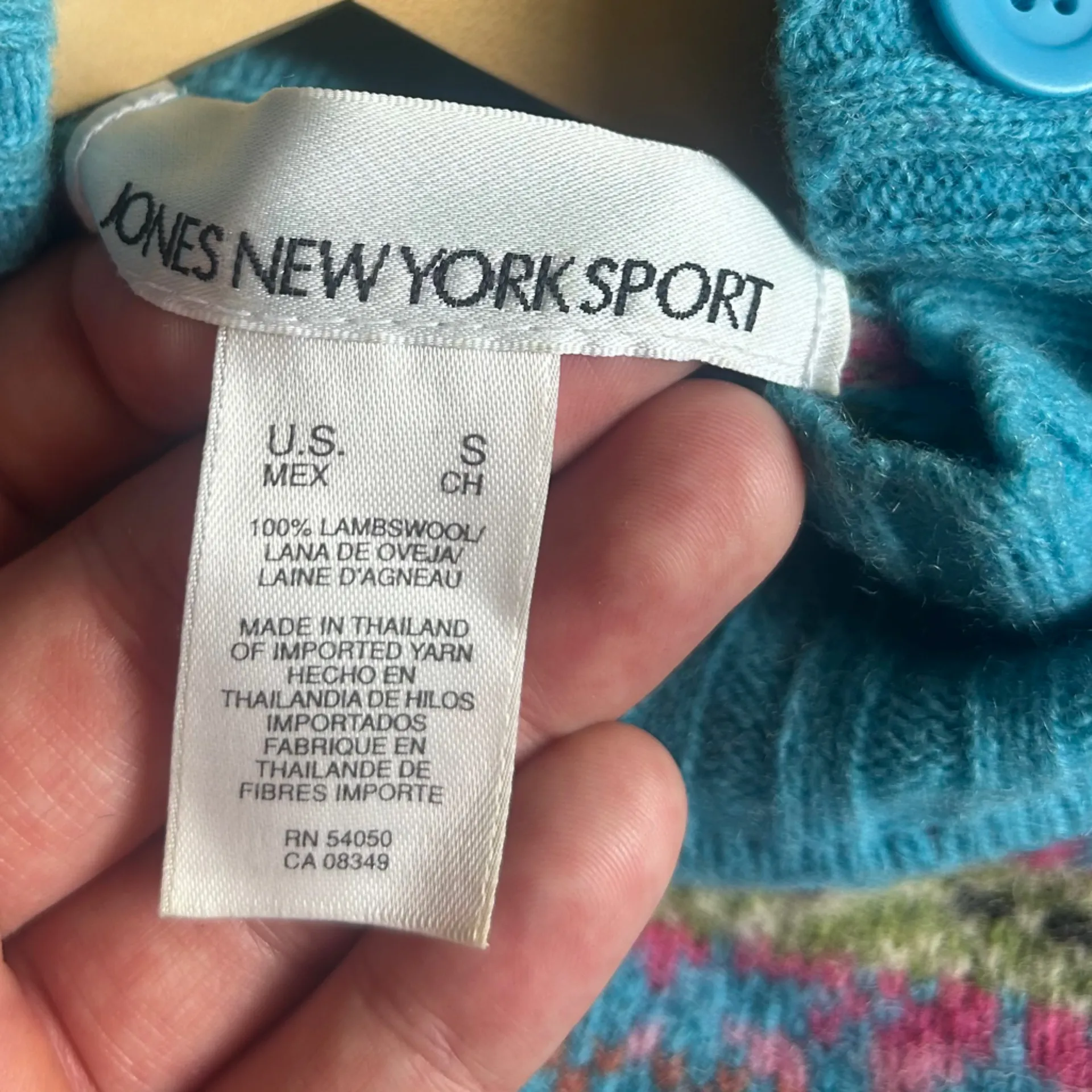 Jones New York Blue and Pink Cowl Neck Sweater Lambs Wool Colorful Winter Small - Image 2