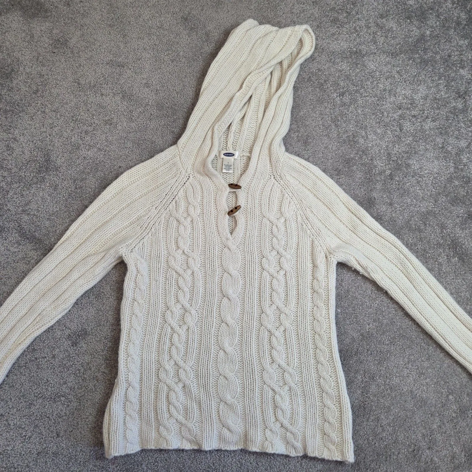 Old Navy Womens Large Vintage Cable Knit Hooded Sweater Y2K Bella Elena Gilbert - Image 4