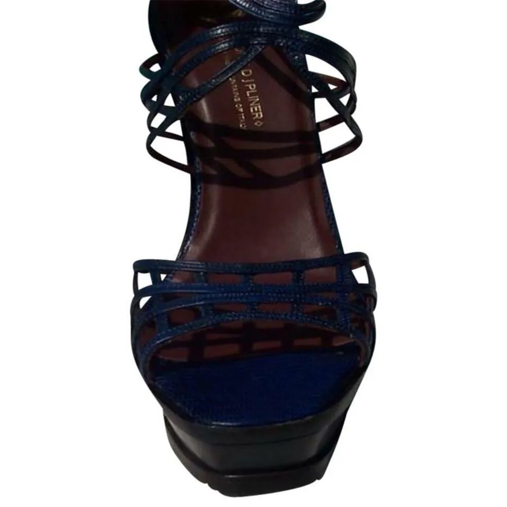 Donald Pliner Dark Blue Lizard Leather 1.5" Platform Shoe New 5" Heel $495 NIB - Image 3