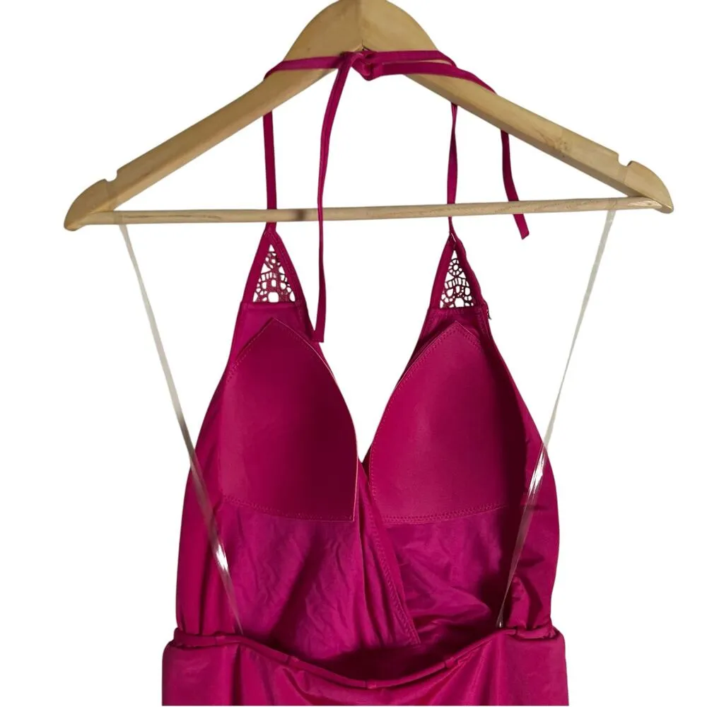 Seafolly Flower Festival Tahiti Pink Deep V Maillot One Piece Swimsuit Size 6 - Image 10